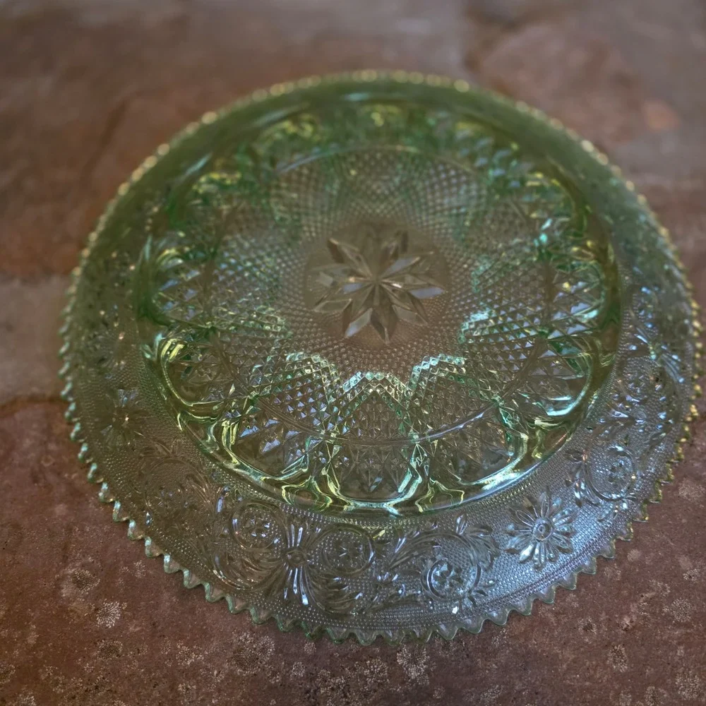 Vintage Tiara Sandwich Chantilly Green Depression Glass Plate 12